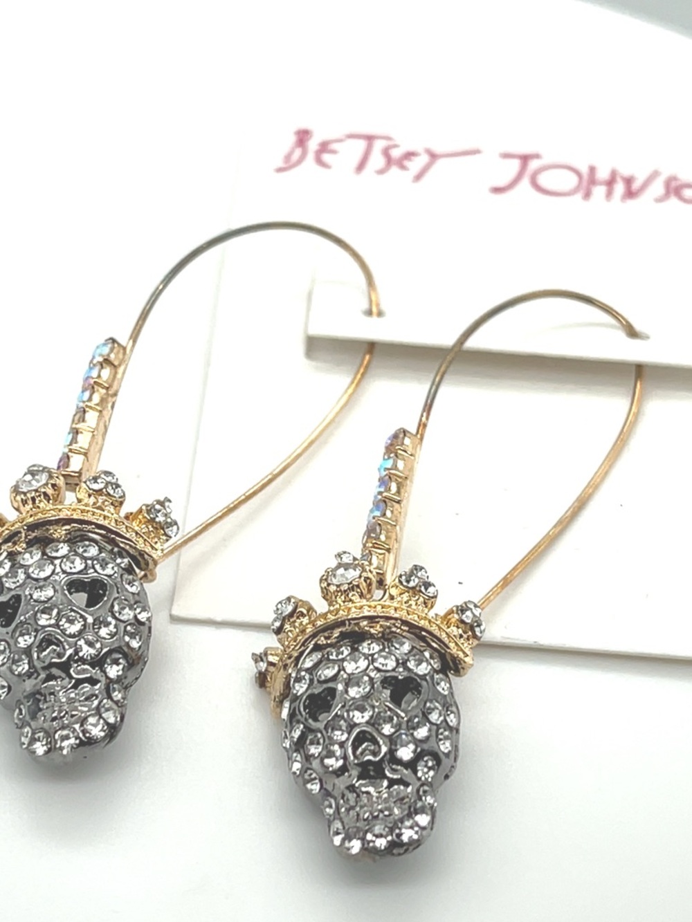 Betsey Johnson pave' skull drop earrings - Picture 5 of 7